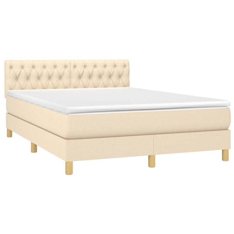 Pat box spring cu saltea, crem, 140x200 cm, textil