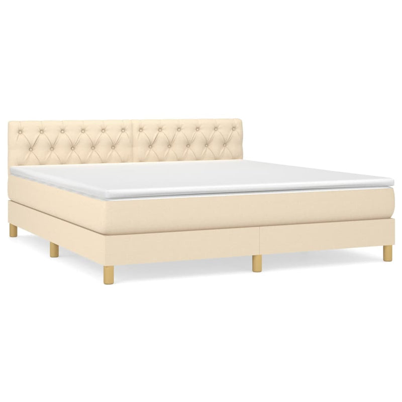 Pat box spring cu saltea, crem, 160x200 cm, material textil