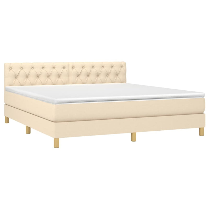 Pat box spring cu saltea, crem, 160x200 cm, material textil