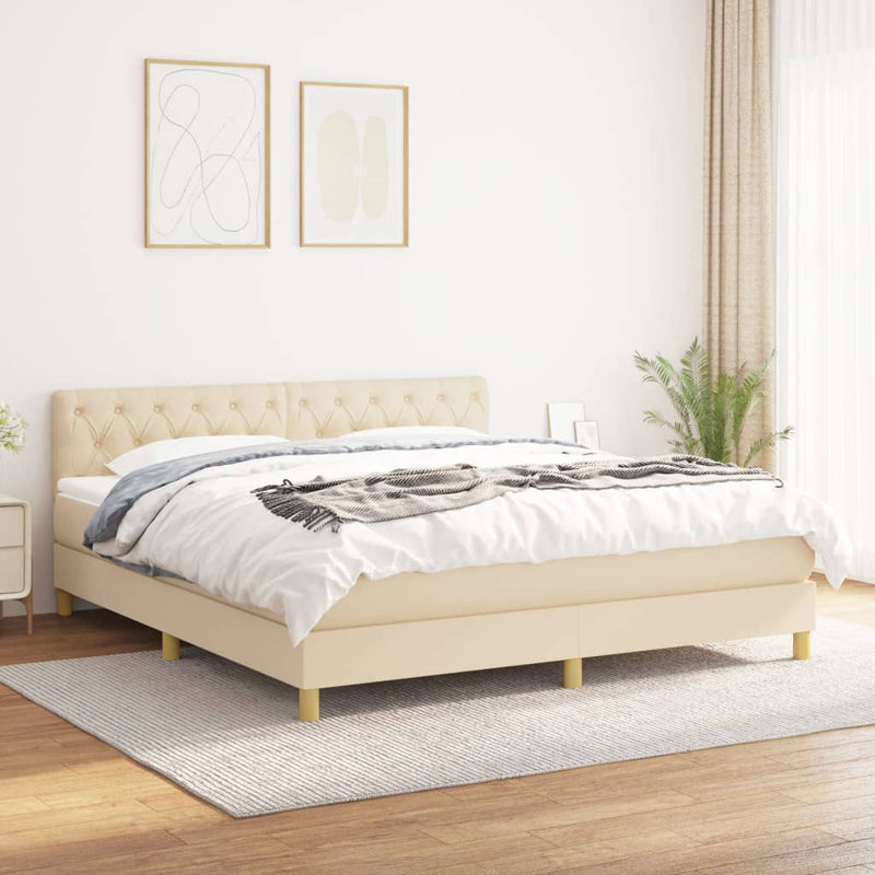 Pat box spring cu saltea, crem, 160x200 cm, material textil