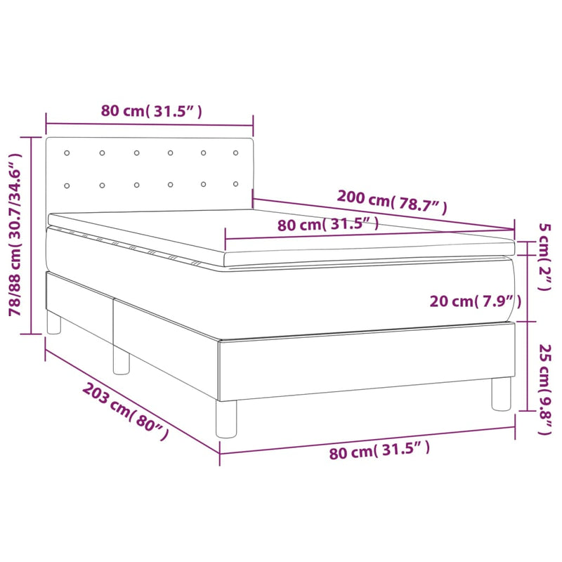 Pat box spring cu saltea, crem, 80x200 cm, textil