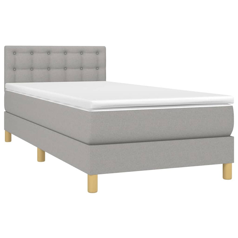 Pat box spring cu saltea, gri deschis, 90x190 cm, textil