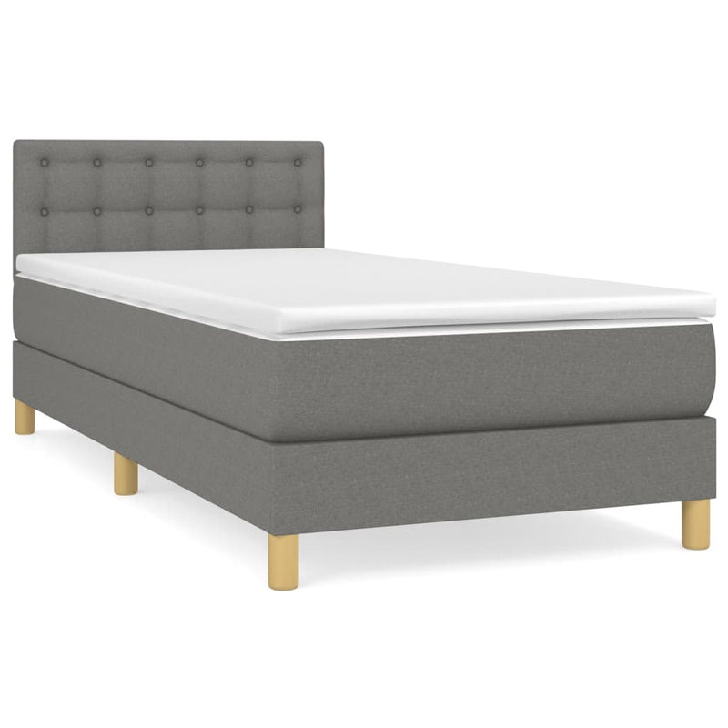 Pat box spring cu saltea, gri închis, 90x200 cm, textil