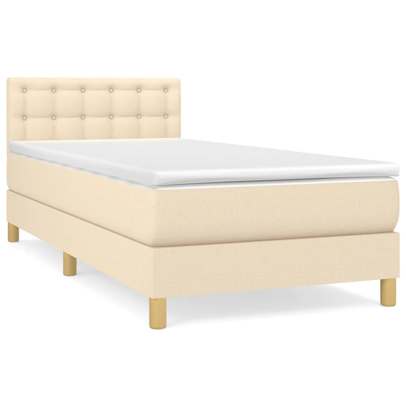 Pat box spring cu saltea, crem, 90x200 cm, textil