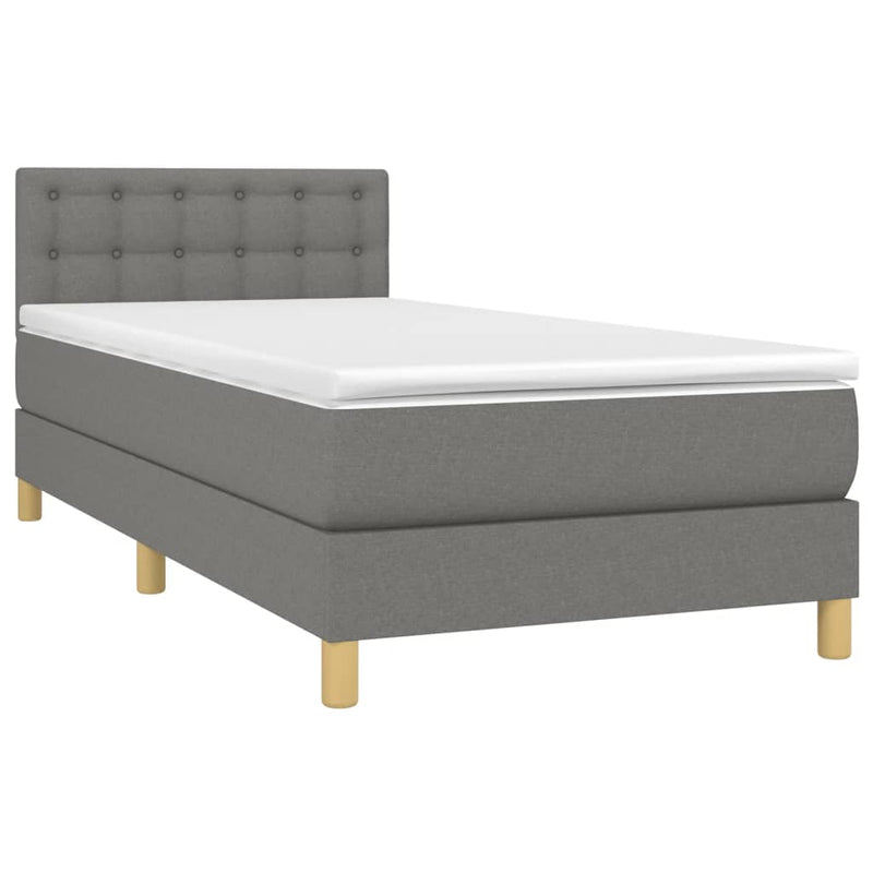Pat box spring cu saltea, gri închis, 100x200 cm, textil