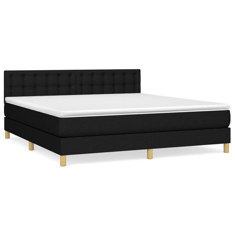 Pat box spring cu saltea, negru, 160x200 cm, textil