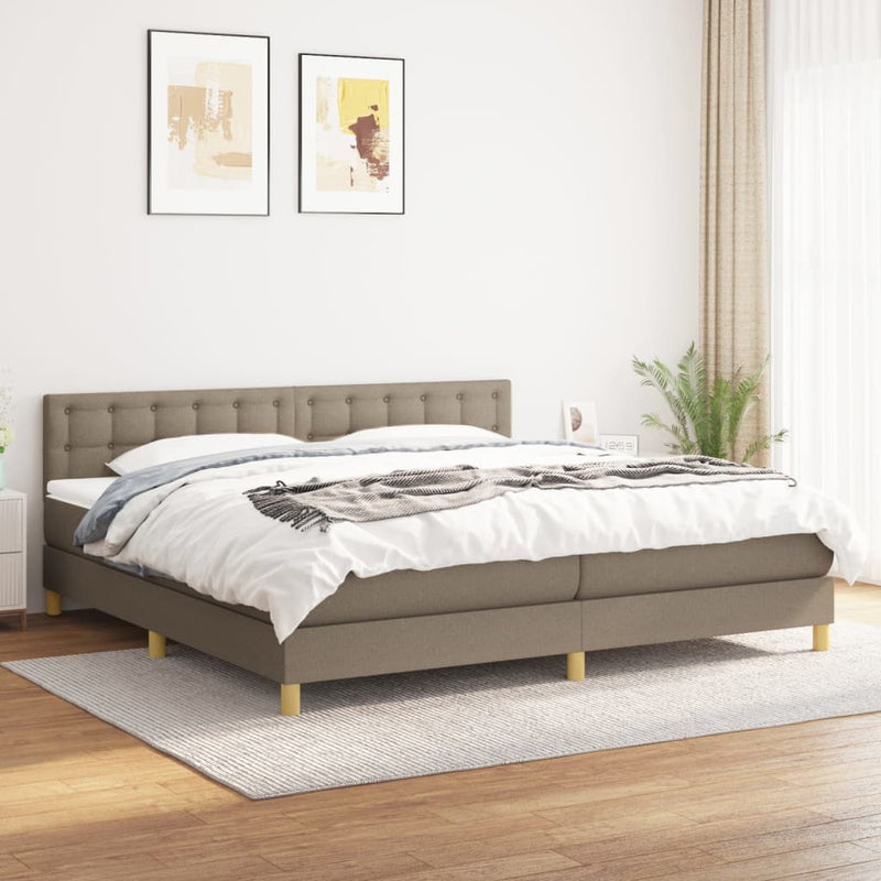 Pat box spring cu saltea, gri taupe, 200x200 cm, textil