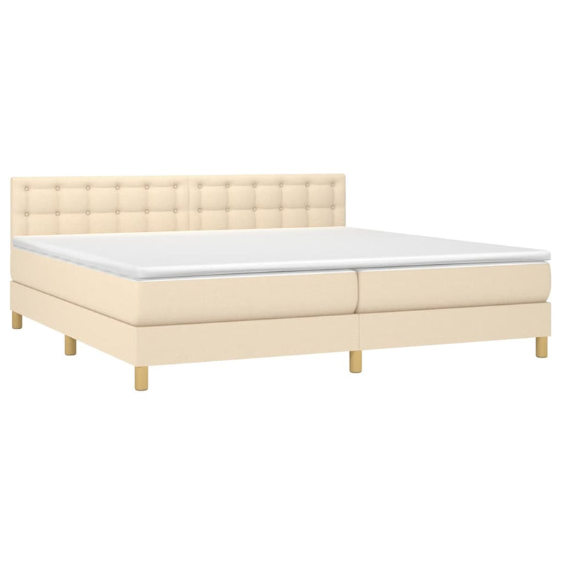 Pat box spring cu saltea, crem, 200x200 cm, textil