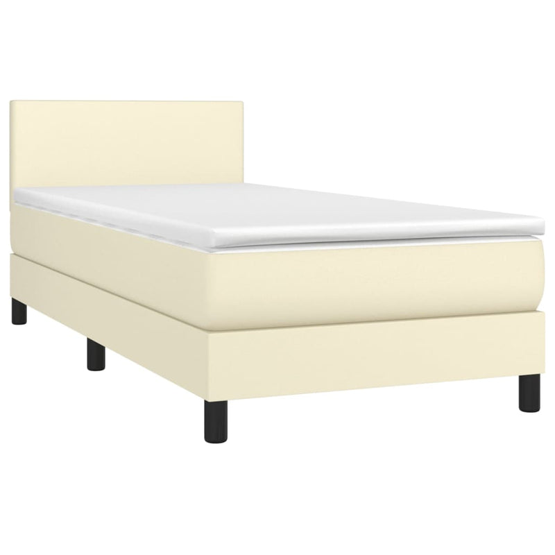 Pat box spring cu saltea, crem, 80x200 cm, piele ecologică