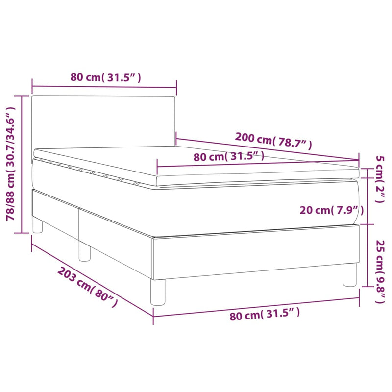 Pat box spring cu saltea, gri, 80x200 cm, piele ecologică