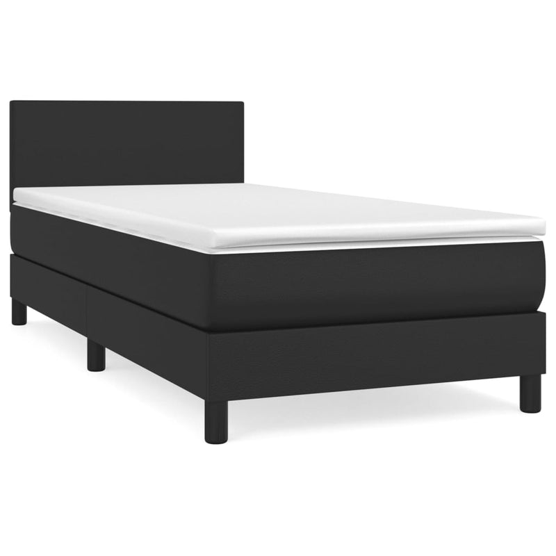 Pat box spring cu saltea, negru, 90x190 cm, piele ecologică