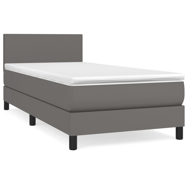 Pat box spring cu saltea, gri, 90x190 cm, piele ecologică