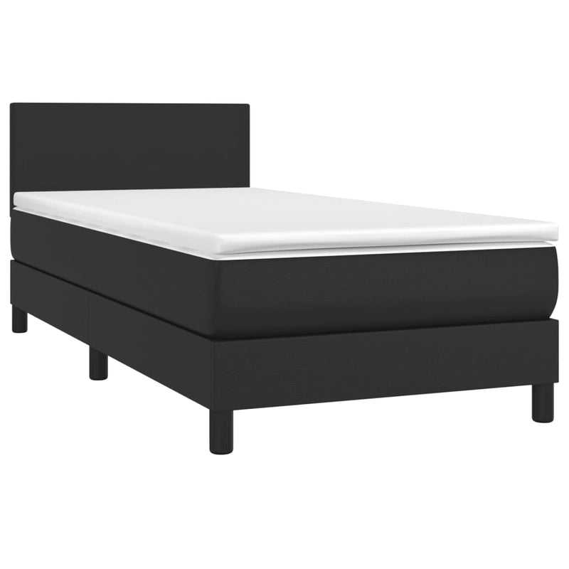 Pat box spring cu saltea, negru, 90x200 cm, piele ecologică