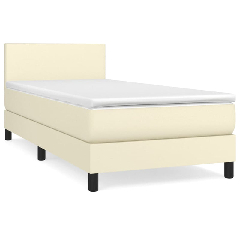 Pat box spring cu saltea, crem, 100x200 cm, piele ecologică