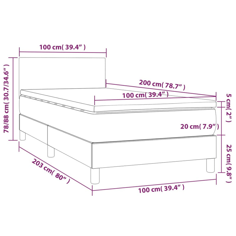 Pat box spring cu saltea, crem, 100x200 cm, piele ecologică