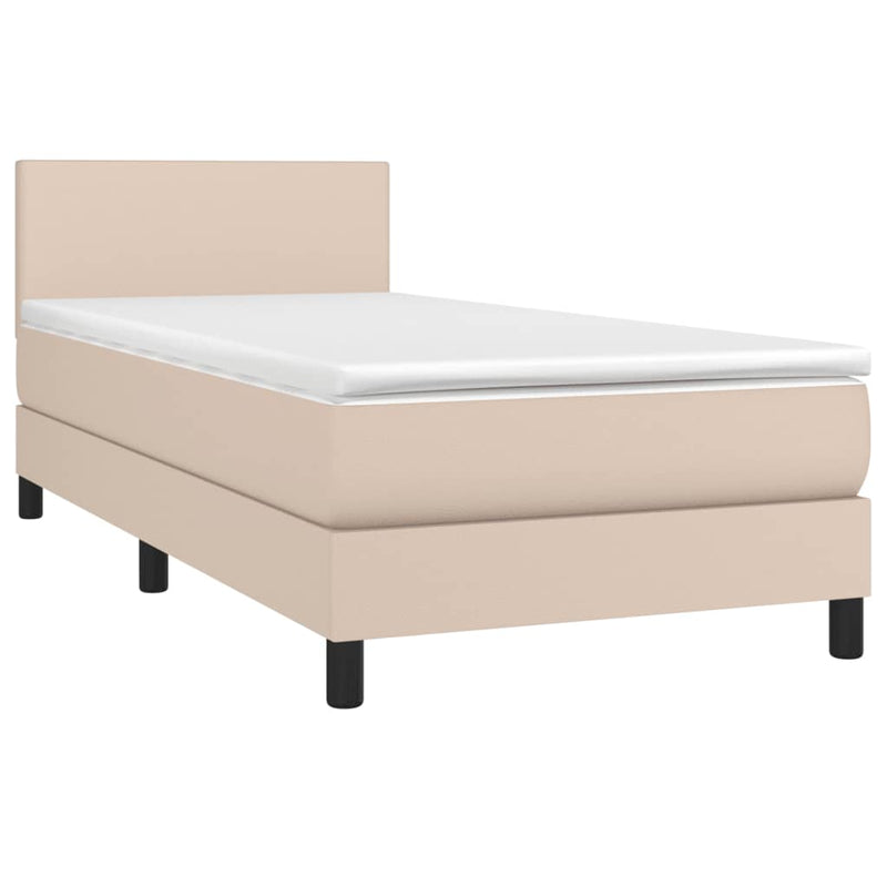 Pat box spring cu saltea, cappuccino, 100x200cm piele ecologică