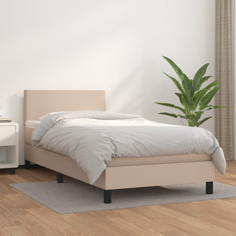 Pat box spring cu saltea, cappuccino, 100x200cm piele ecologică