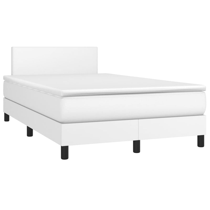 Pat box spring cu saltea, alb, 120x200 cm, piele ecologică