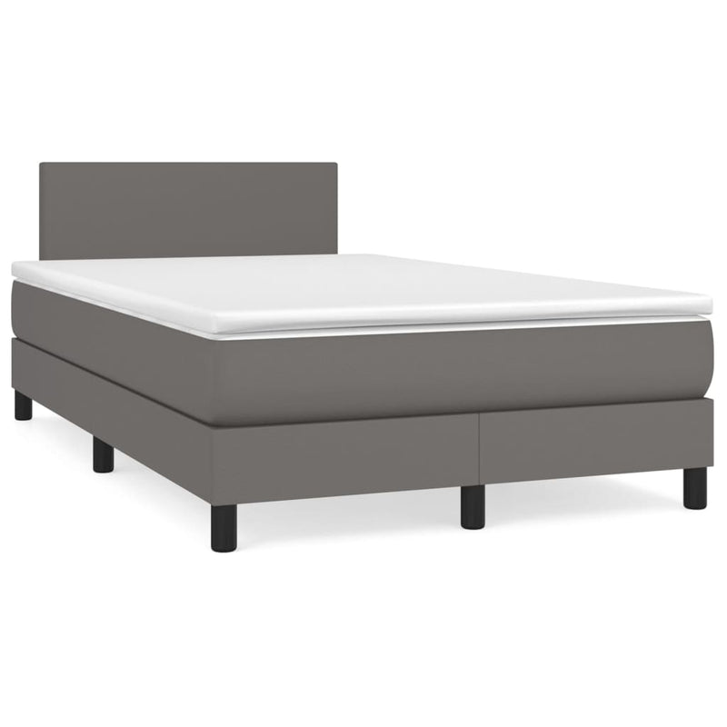 Pat box spring cu saltea, gri, 120x200 cm, piele ecologică