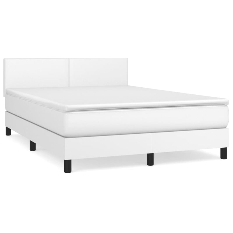 Pat box spring cu saltea, alb, 140x190 cm, piele ecologică