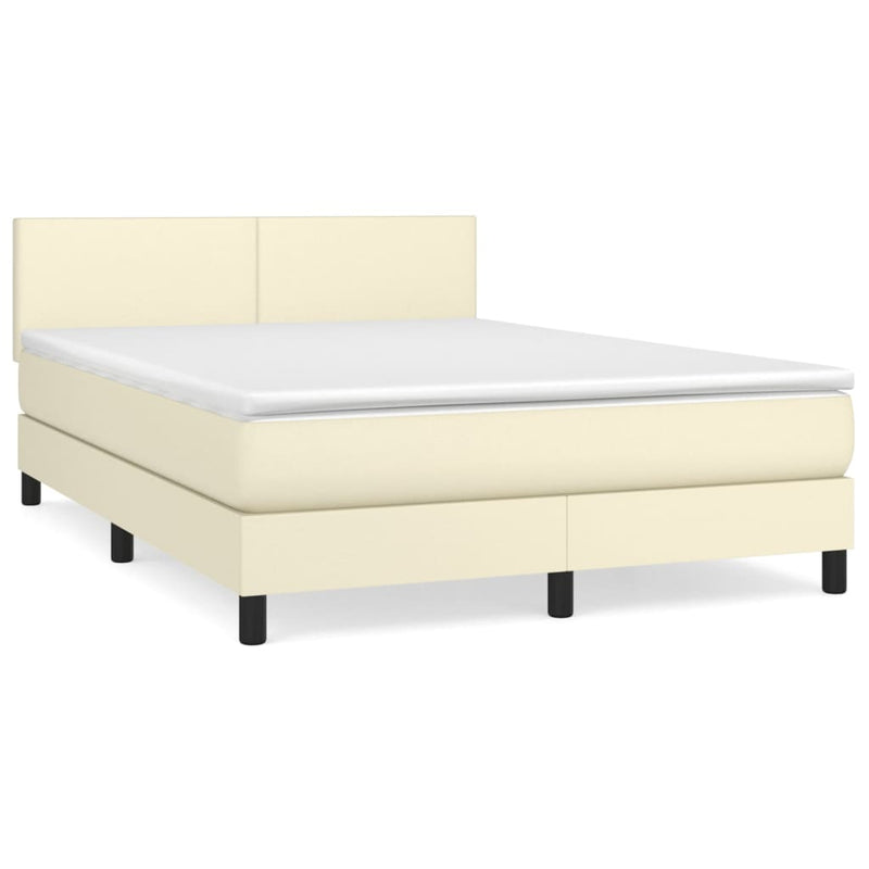 Pat box spring cu saltea, crem, 140x200 cm, piele ecologică