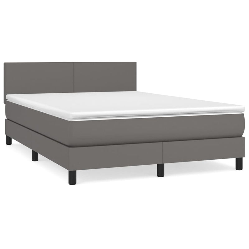 Pat box spring cu saltea, gri, 140x200 cm, piele ecologică