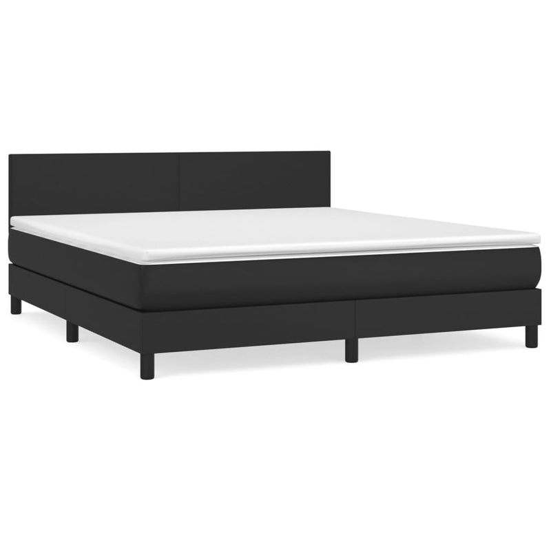 Pat box spring cu saltea, negru, 160x200 cm, piele ecologică