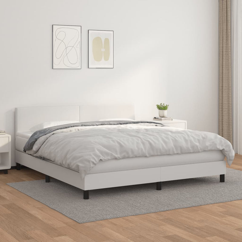Pat box spring cu saltea, alb, 180x200 cm, piele ecologică