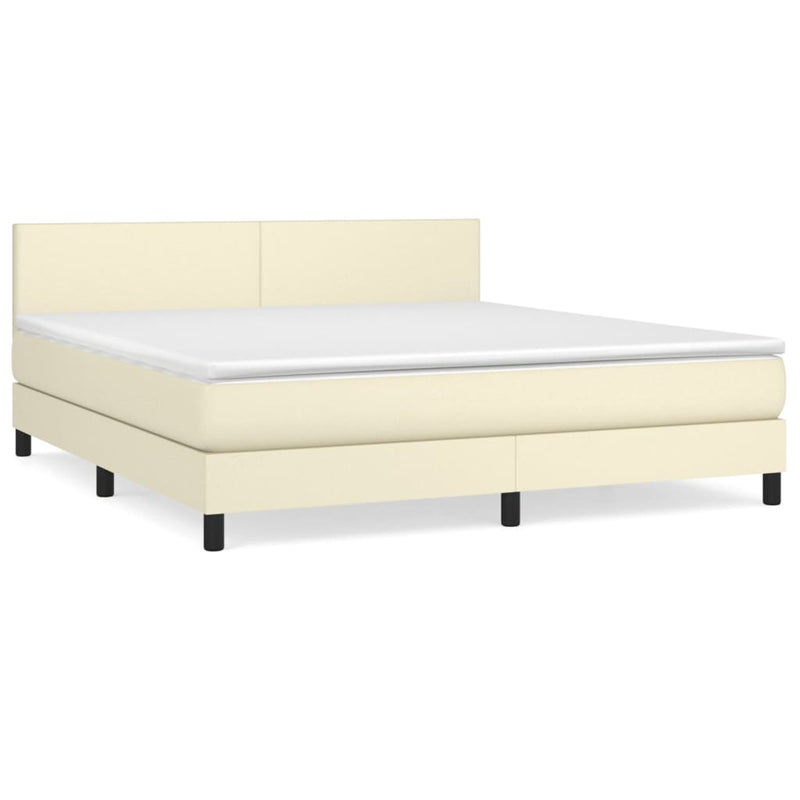 Pat box spring cu saltea, crem, 180x200 cm, piele ecologică