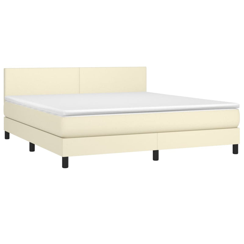 Pat box spring cu saltea, crem, 180x200 cm, piele ecologică