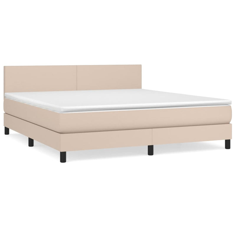 Pat box spring cu saltea, cappuccino, 180x200cm piele ecologică