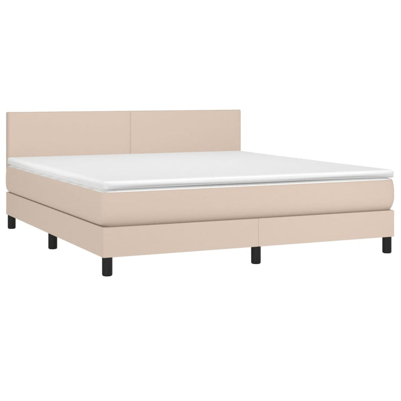 Pat box spring cu saltea, cappuccino, 180x200cm piele ecologică