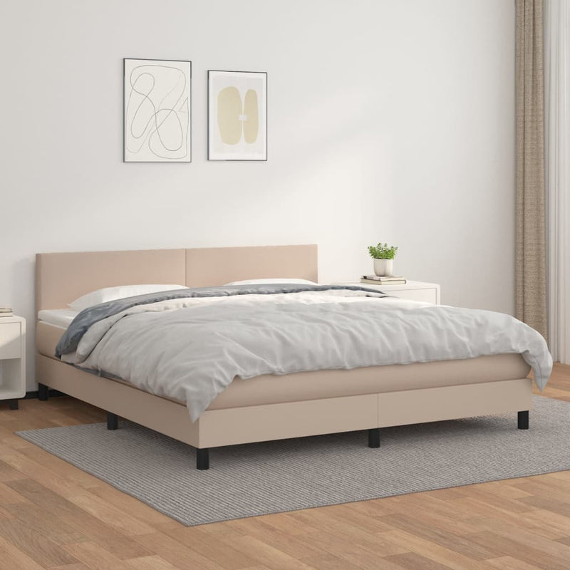 Pat box spring cu saltea, cappuccino, 180x200cm piele ecologică
