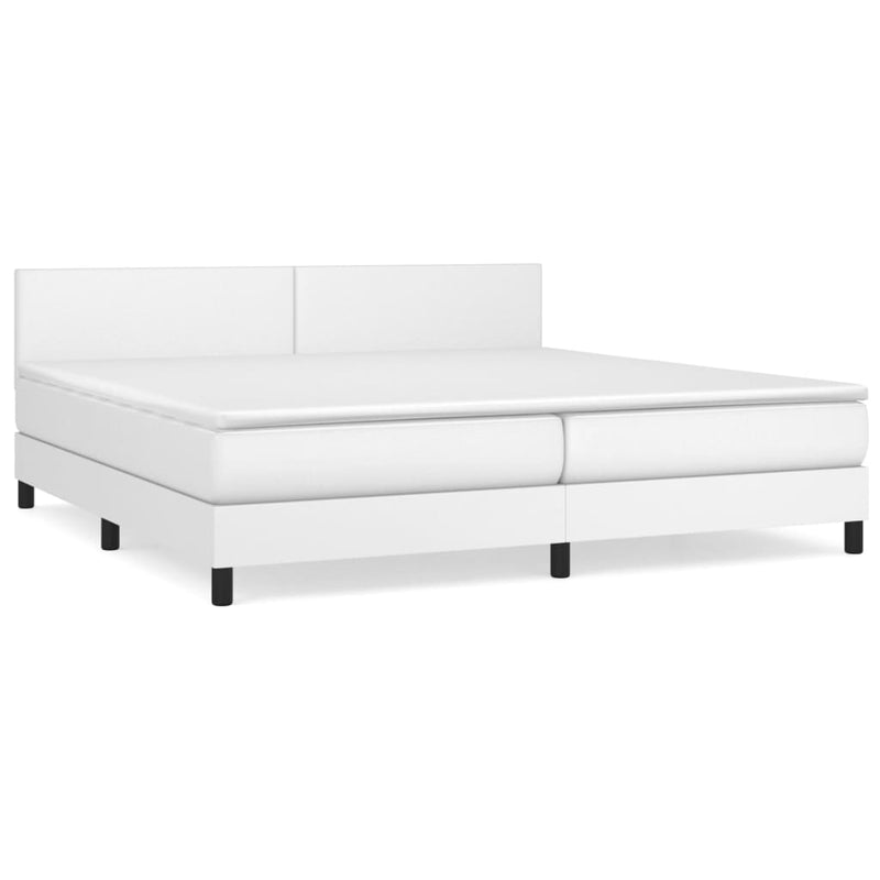 Pat box spring cu saltea, alb, 200x200 cm, piele ecologică