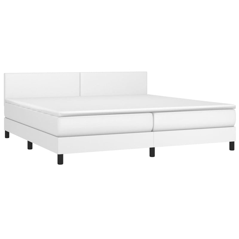 Pat box spring cu saltea, alb, 200x200 cm, piele ecologică