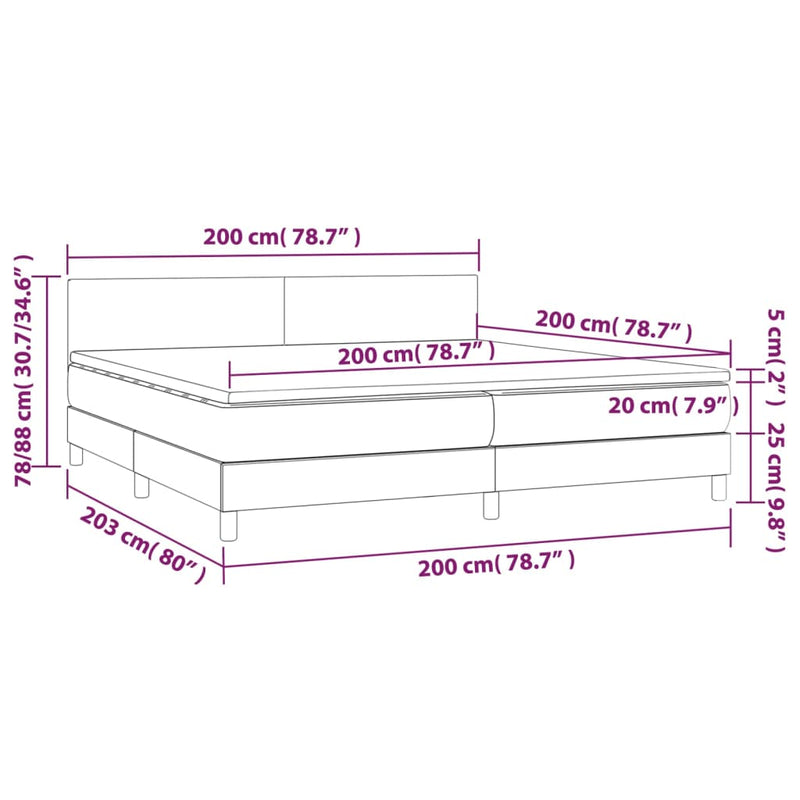 Pat box spring cu saltea, alb, 200x200 cm, piele ecologică