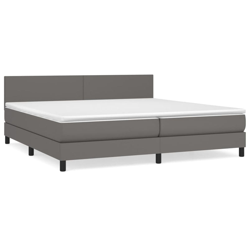 Pat box spring cu saltea, gri, 200x200 cm, piele ecologică