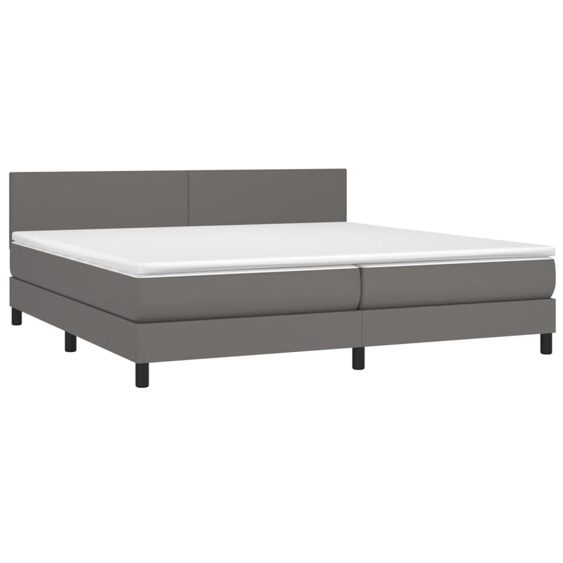 Pat box spring cu saltea, gri, 200x200 cm, piele ecologică