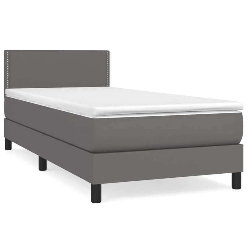 Pat box spring cu saltea, gri, 80x200 cm, piele ecologică