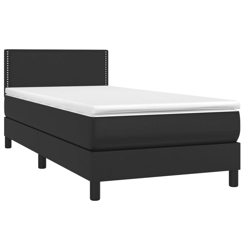 Pat box spring cu saltea, negru, 90x200 cm, piele ecologică