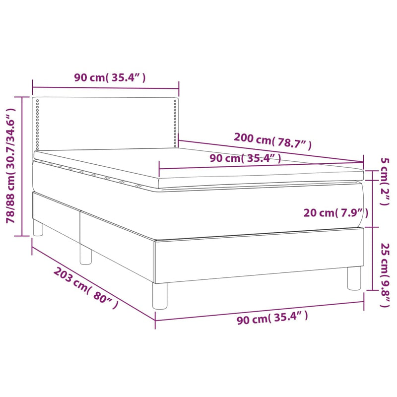 Pat box spring cu saltea, negru, 90x200 cm, piele ecologică