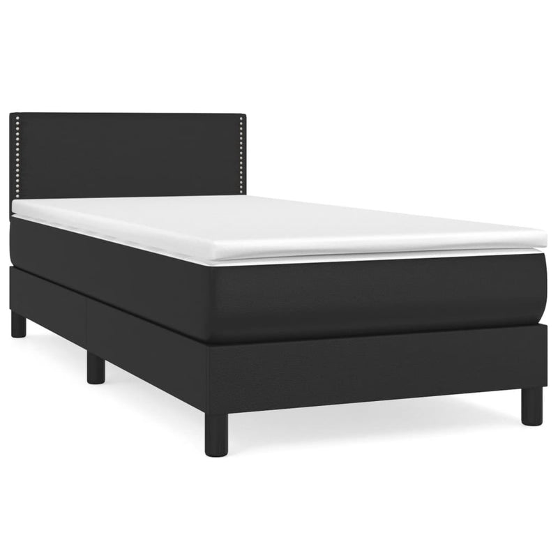 Pat box spring cu saltea, negru, 100x200 cm, piele ecologică
