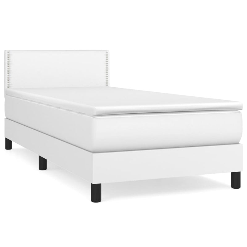 Pat box spring cu saltea, alb, 100x200 cm, piele ecologică