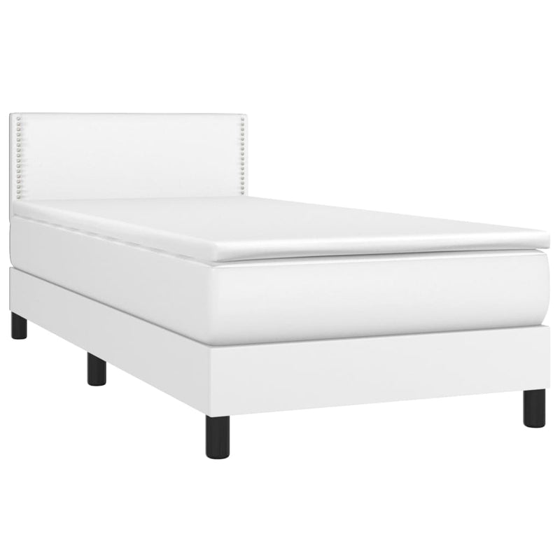 Pat box spring cu saltea, alb, 100x200 cm, piele ecologică