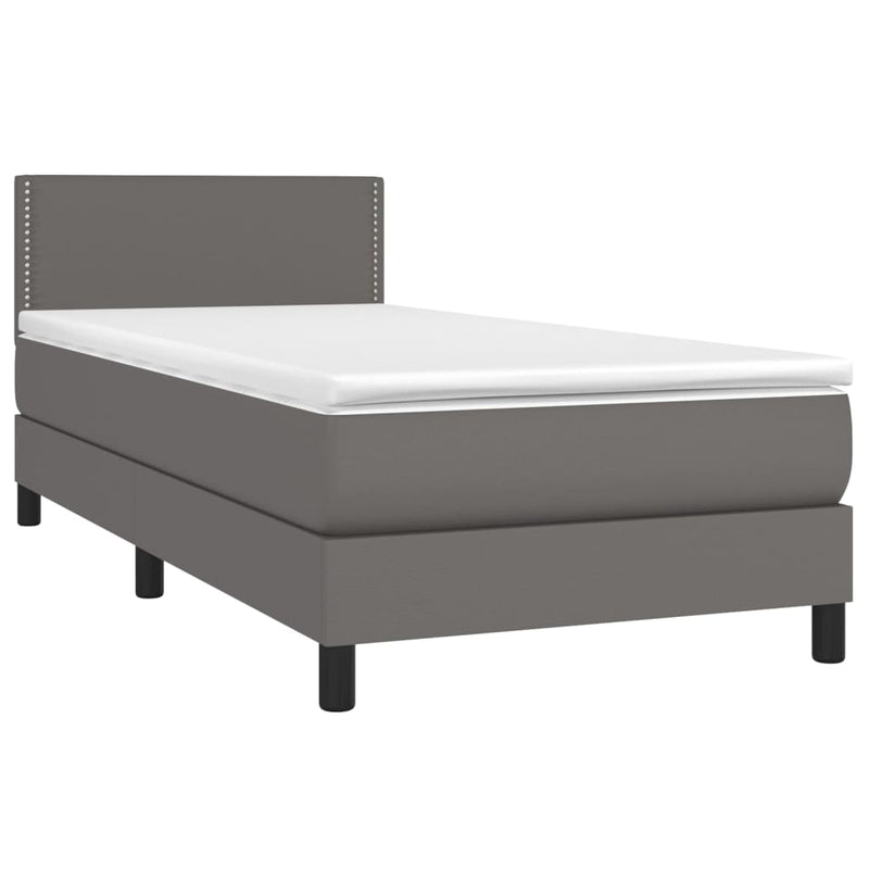 Pat box spring cu saltea, gri, 100x200 cm, piele ecologică