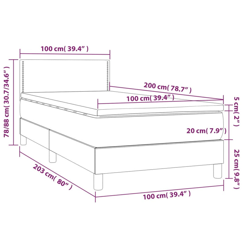Pat box spring cu saltea, gri, 100x200 cm, piele ecologică