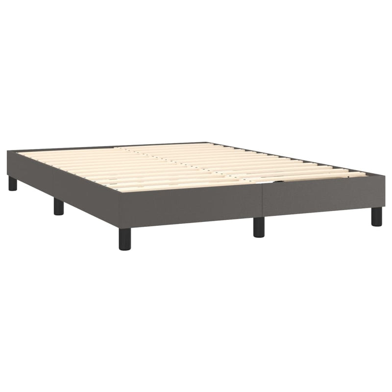 Pat box spring cu saltea, gri, 140x190 cm, piele ecologică