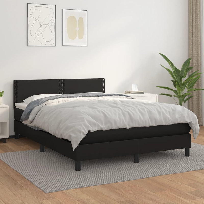 Pat box spring cu saltea, negru, 140x200 cm, piele ecologică