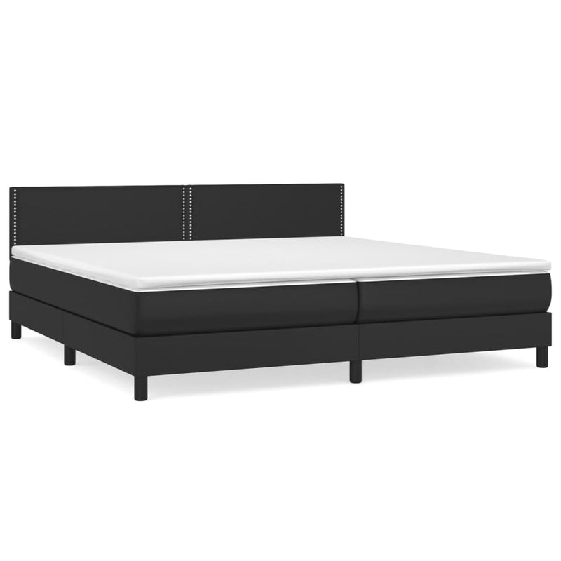 Pat box spring cu saltea, negru, 200x200 cm, piele ecologică