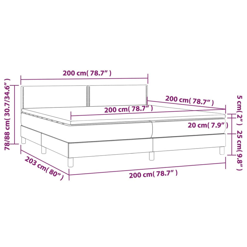 Pat box spring cu saltea, alb, 200x200 cm, piele ecologică